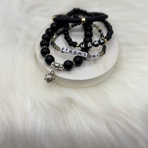 “Strong AF Mama” Arm Candy Beaded Bracelet Black - Picture 4 of 6